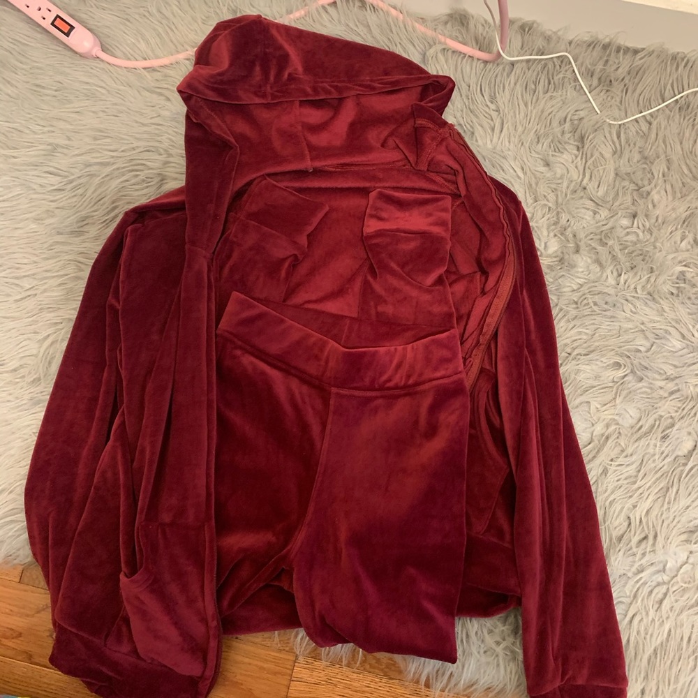 BURGUNDY VELOUR TRACKSUIT